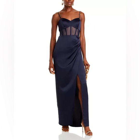 AQUA
Long Satin Illusion Maxi Dress - Exclusive - Picture 2 of 16